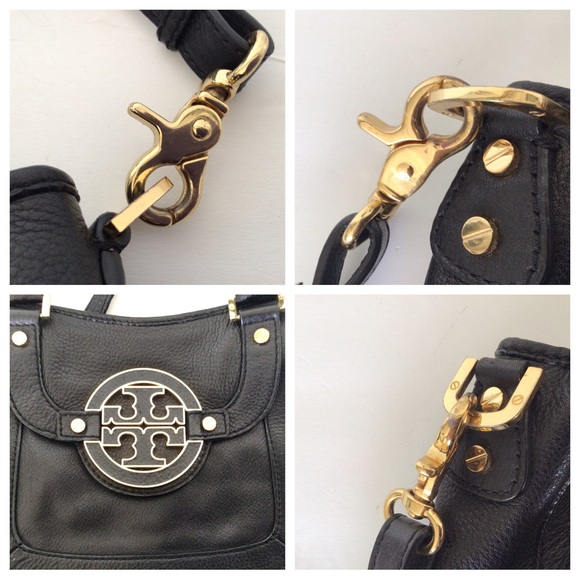 TORY BURCH BLACK PEBBLE LEATHER HOBO BAG - Picture 10 of 17